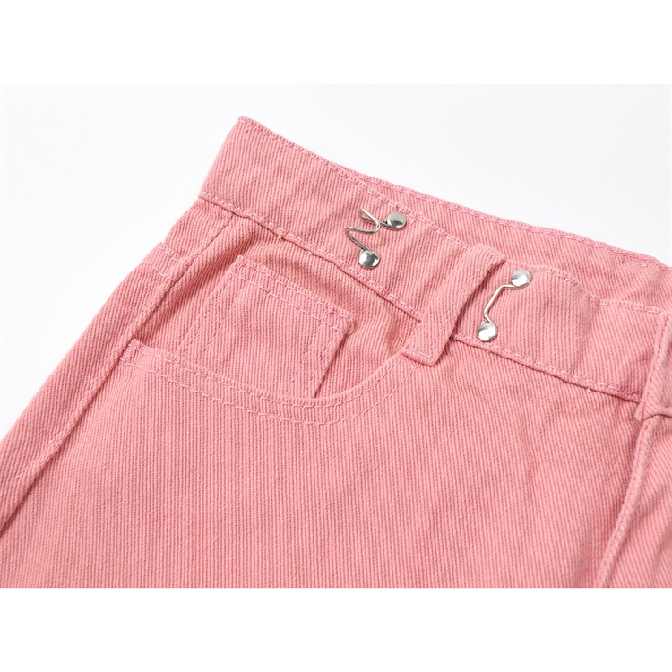 pink boyfriend high waist kulot celana jeans panjang wanita（realpict）