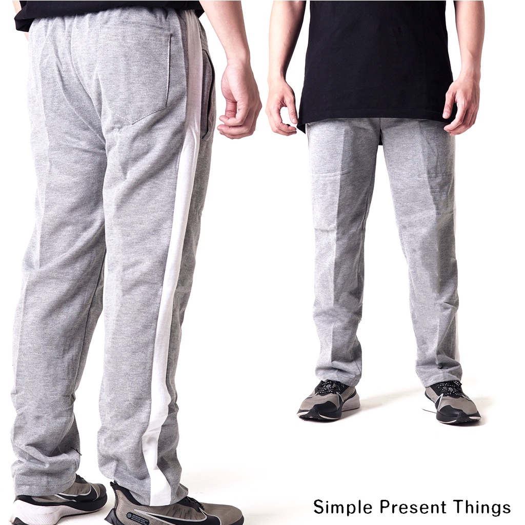 JOGGER COWOK / JOGGER CEWEK /  TRACKPANTS ABU STRIP PUTIH TRACKPANTS ABU GARIS PUTIH