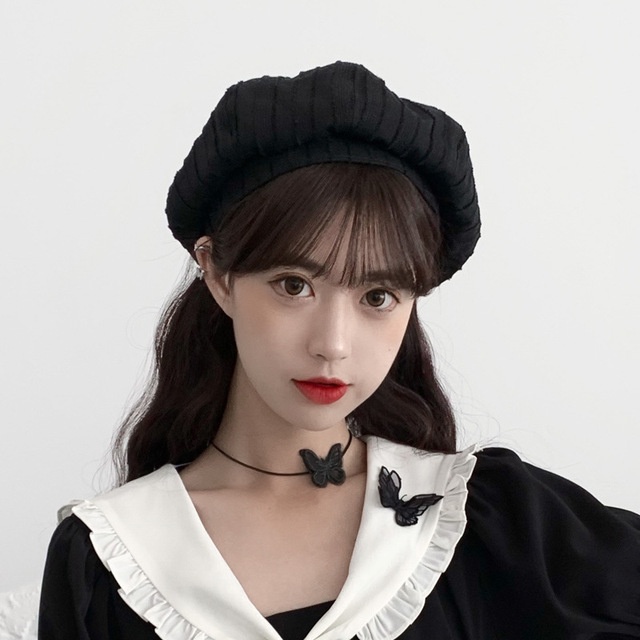 TBLI topi beret aksen line kain high quality baret hat painter import korea jepang