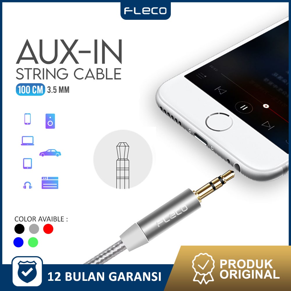 KABEL AUX 1X1 Cable Audio Kabel Salon Speaker 3.5 Spring Male To Male FLECO - Garansi 1 Tahun