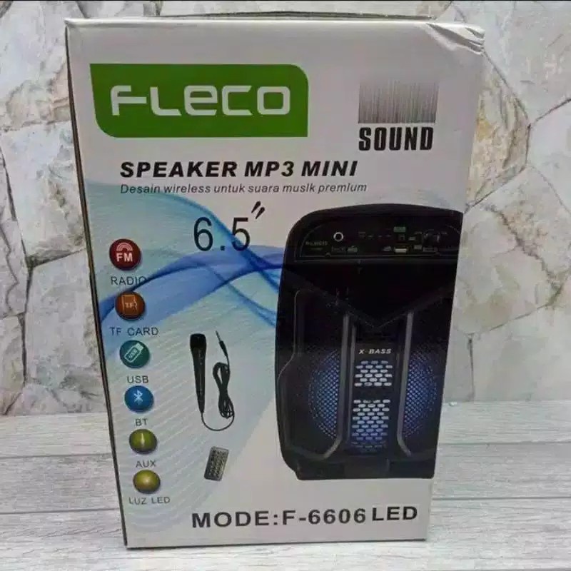 COD SPEAKER BLUETOOTH FLECO 6'5 INCH F-6606 LED BONUS  MIC KARAOKE X-BASS//SPEAKER SALON AKTIF X-BASS//SPEAKER KARAOKE//SPEAKER FLECO X-BASS