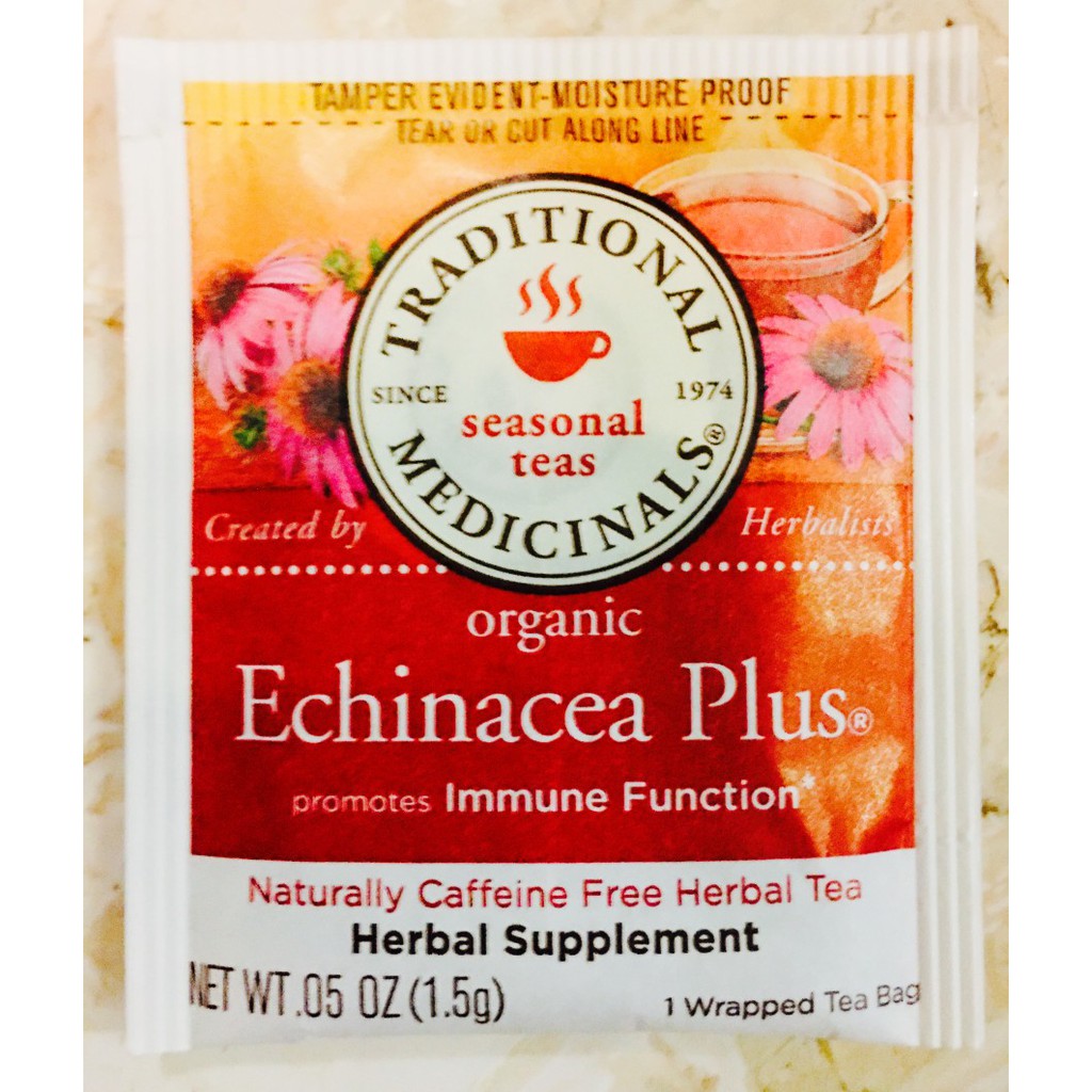 

Traditional Medicinals ORGANIC Echinacea Plus Herbal Tea Single Envelope Sachet Cold Flu Under The Weather Drink Teh Organik Jamu Pilek