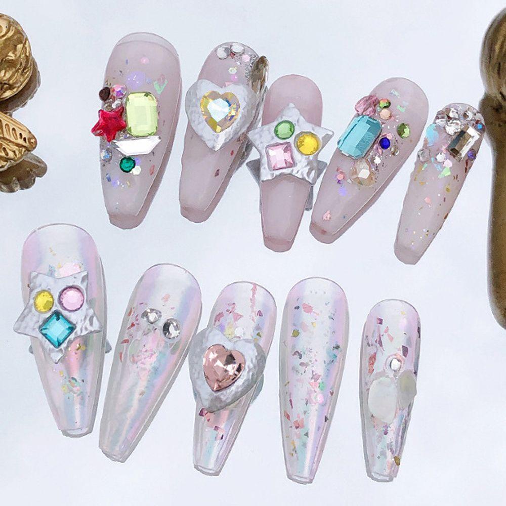 Mxbeauty Heart Nail Art Rhinestones Korea Cinta Hati Warna-Warni Fashion Perhiasan Kuku 3D