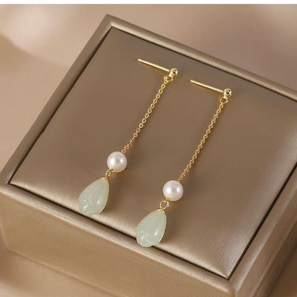 Mxbeauty Anting Perempuan Elegan Fashion Vintage Mutiara Geometri Kuno Bulat Panjang Menjuntai Anting Gaya Cina Ear Drop