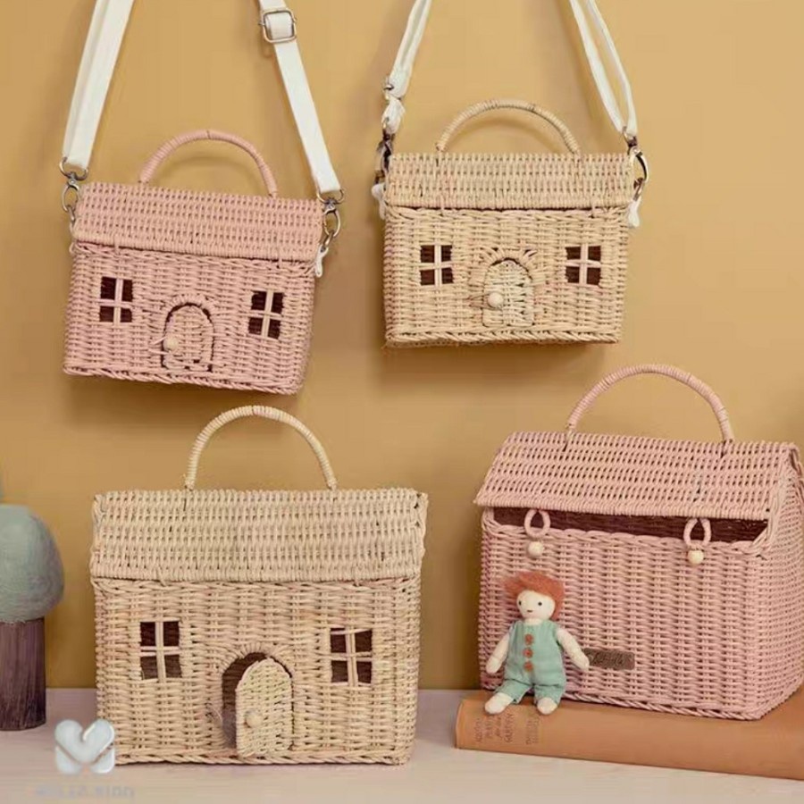 House shaped rattan bag for kids tas anak anyaman bentuk rumah