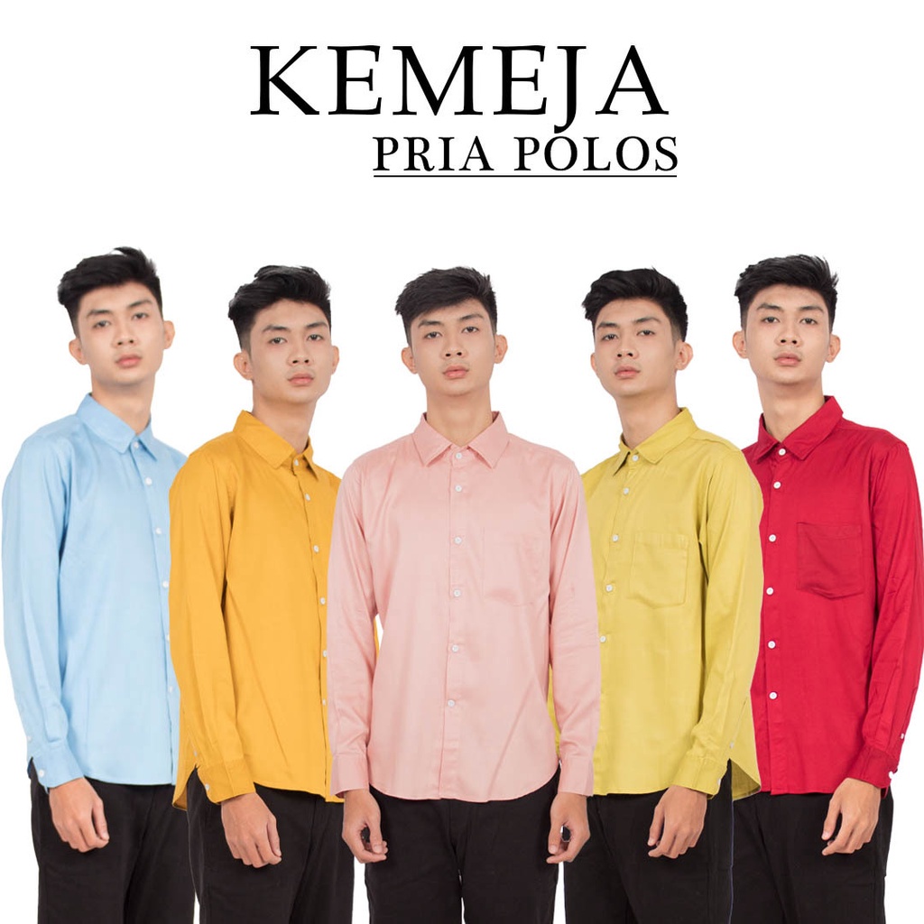 Fortglass Long shirt MOSCO Kemeja Rayon Twill Polos Pria Lengan Panjang Formal Biru Cream Kubus Lemon Olive Blush