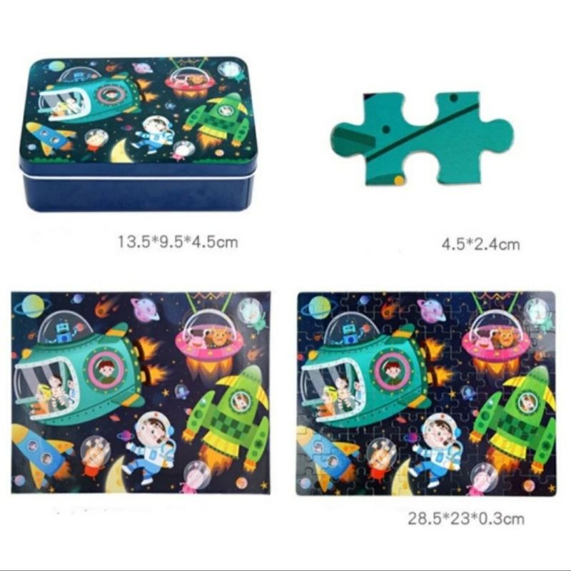 Mainan Edukasi Anak Puzzle Kayu 100pcs Wooden Jigsaw Kotak Kaleng Besi Tin Box Kado Souvenir Ultah Anak Birthday Gift Hampers Hadiah