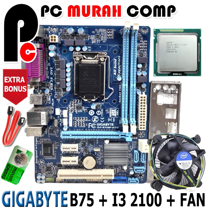 PAKET MAINBOARD B75 I3 MOBO MOTHERBOARD B75 SOKET 1155 I3 2100 + FAN