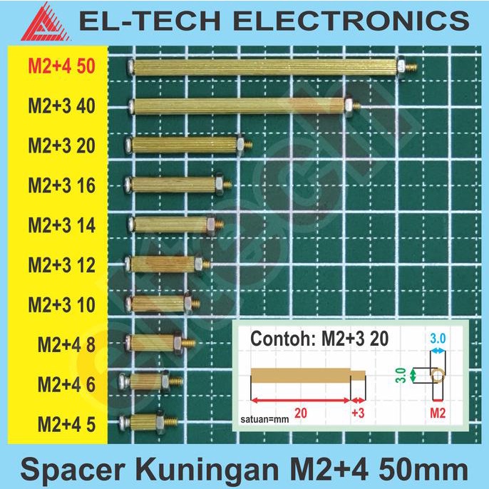 Spacer Kuningan Penyangga Dudukan PCB M2+4 50mm 50 mm 5cm 5 cm elt3ch Segera Dapatkan