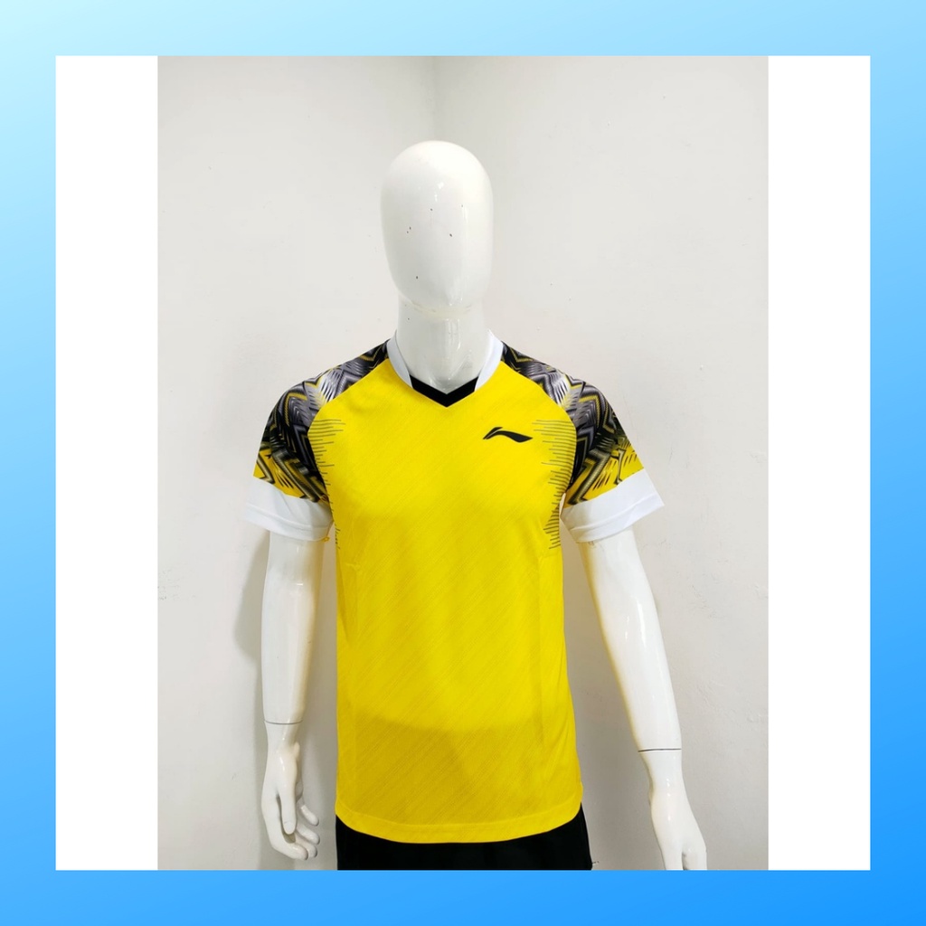 Kaos bulutangkis pria baju badminton atasan jersy wanita dewasa t-shirt outfit seragam kostum jersey olahraga casual suit pakaian jarsey oblong apparel sports jersi sudirman thomas uber cup bulu tangkis L158 kuning polos