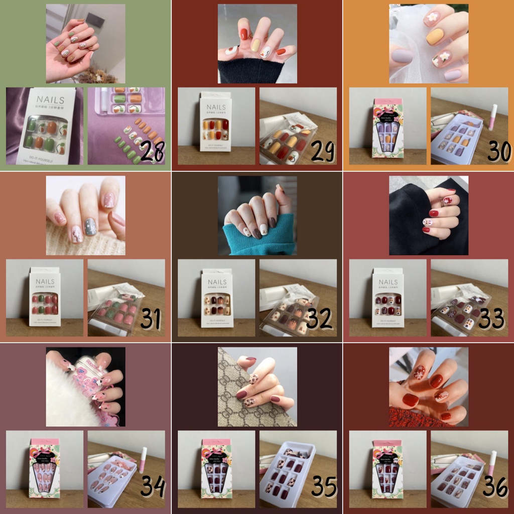 Fake Nails / 24pcs Kuku Palsu / Kuku Palsu Murah / Lem Kuku / Perawatan Kuku / Kuku Palsu Marble / Kuku Palsu Matte