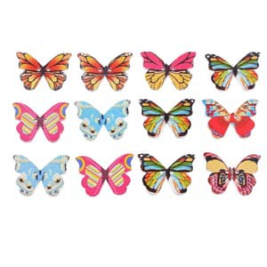 Kancing Kayu Dua Lubang - White Background Butterfly Style (10pcs)