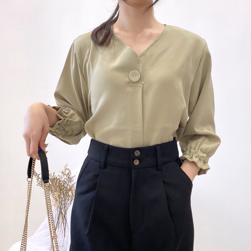 CLEYA Blouse V Neck Button Atasan Wanita Casual 0311 116