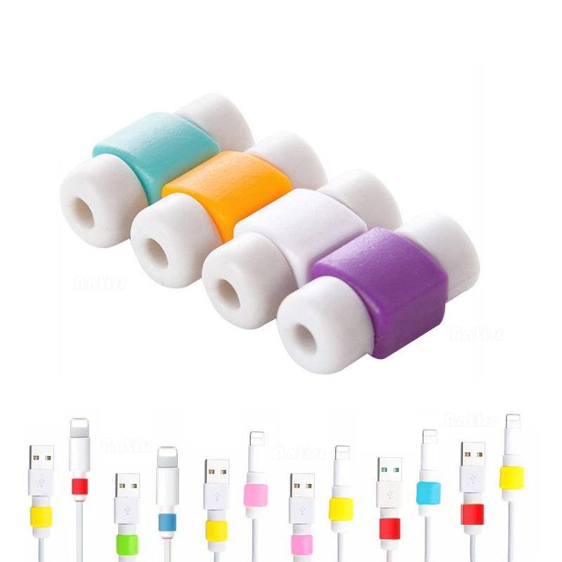 Pelindung Kabel Data / Charger USB Bahan Silikon Warna Acak Untuk Apple iphone / Samsung