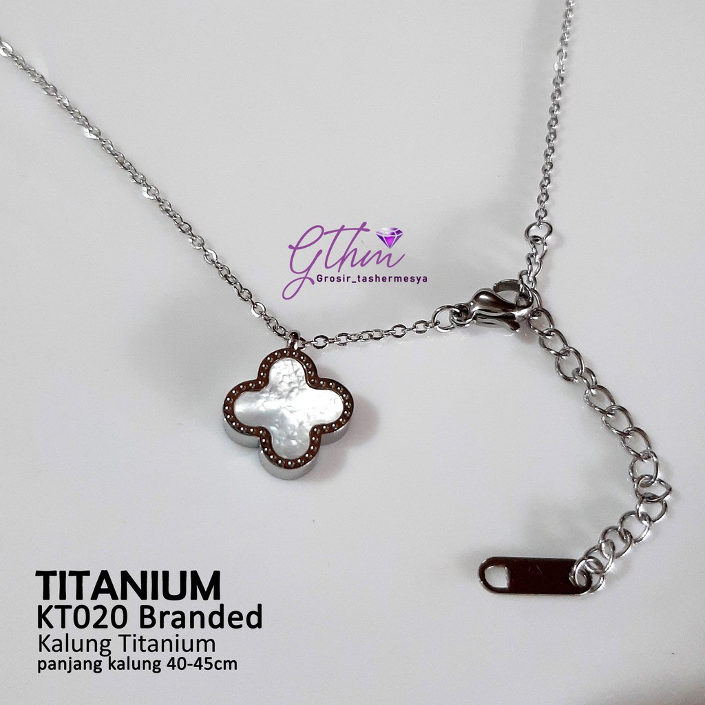 kalung titanium wanita dewasa dan remaja LV flower pearl kt020 anti karat gold silver dua sisi