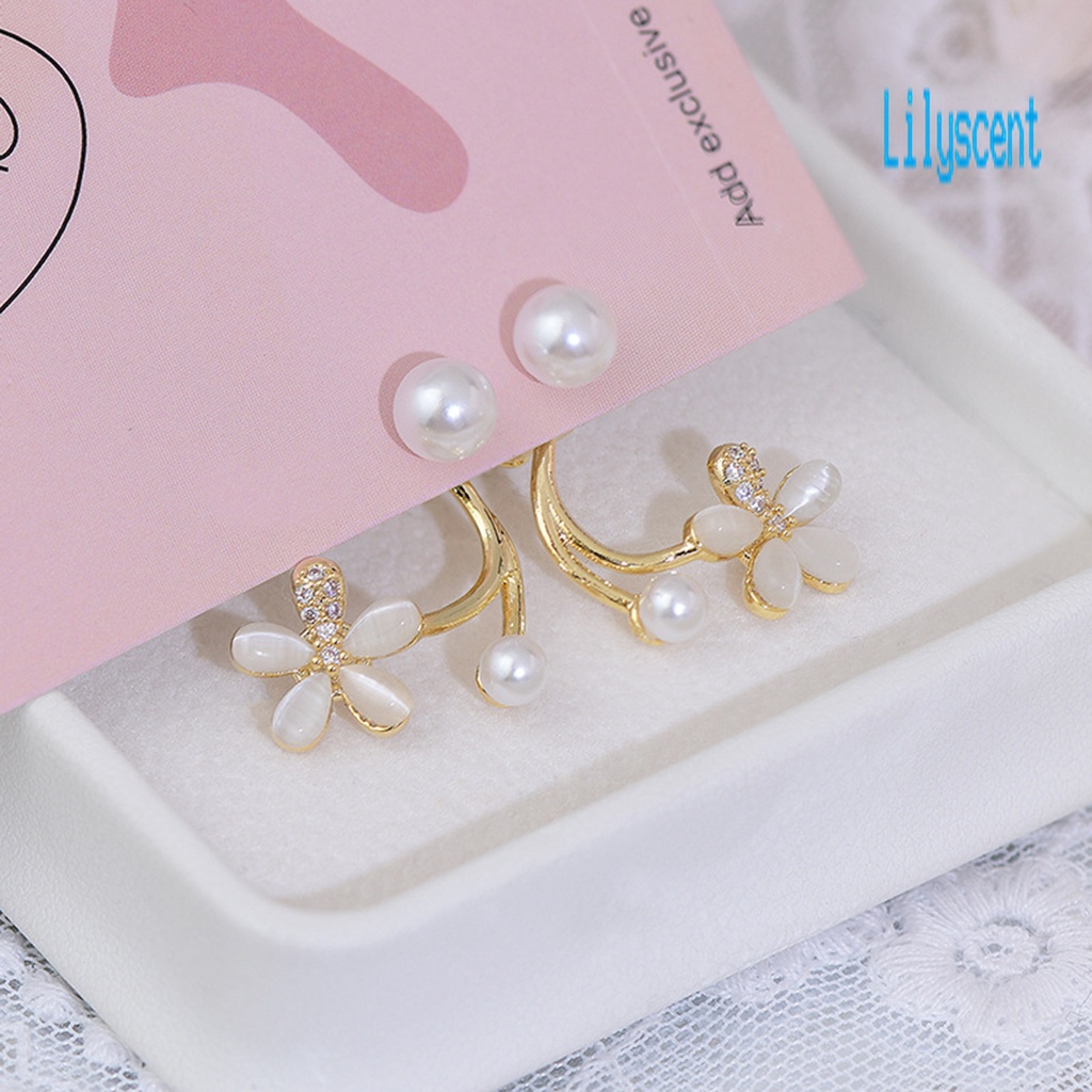 Ls 1 Pasang Anting Tusuk Wanita Desain Bunga Hias Mutiara + Berlian Imitasi Gaya Korea Untuk Pernikahan