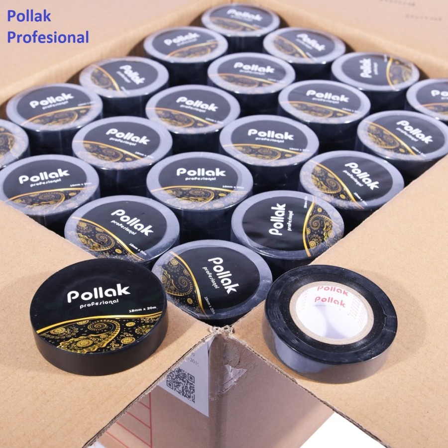 Solasi Listrik Kabel Hitam Tahan Panas Pollak Professional 18mm x 20Meter Rekat Kuat Berkualitas