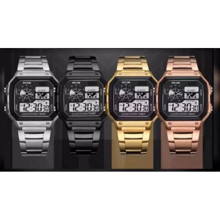 Jam Digital QNQ Besi Emas Hitam Silver