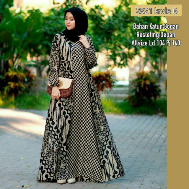 Gamis Batik Syari Sogan Kombinasi Trendy Modern