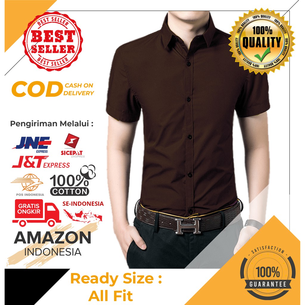 KEMEJA COKLAT PRIA HEM LAKI CHOCO BAHAN KAIN KATUN SLIM FIT TEBAL DINGIN MODEL JEPANG IMPORT QUALITY