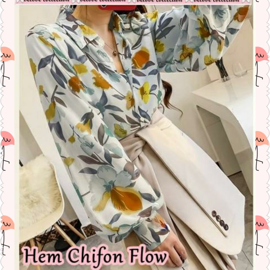 Hem Chifon Flow Baju Atasan Kemeja Wanita Kerja Kantor Casual Daily Hangout OOTD Trendy Model Motif 