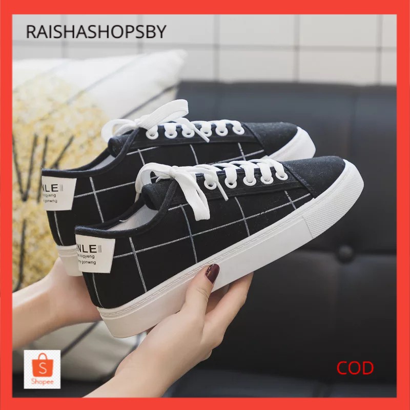 REFFI SEPATU WANITA SNEAKERS ELENNA KOREA SEPATU SEKOLAH WARNA MERAH HITAM PUTIH