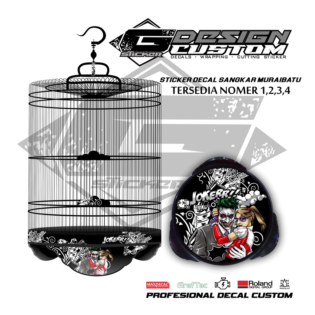 STICKER DECAL TEBOK EBOD  MURAIBATU SANGKAR BULAT NO. 1 2 3 GAMBAR JOKER HITAM