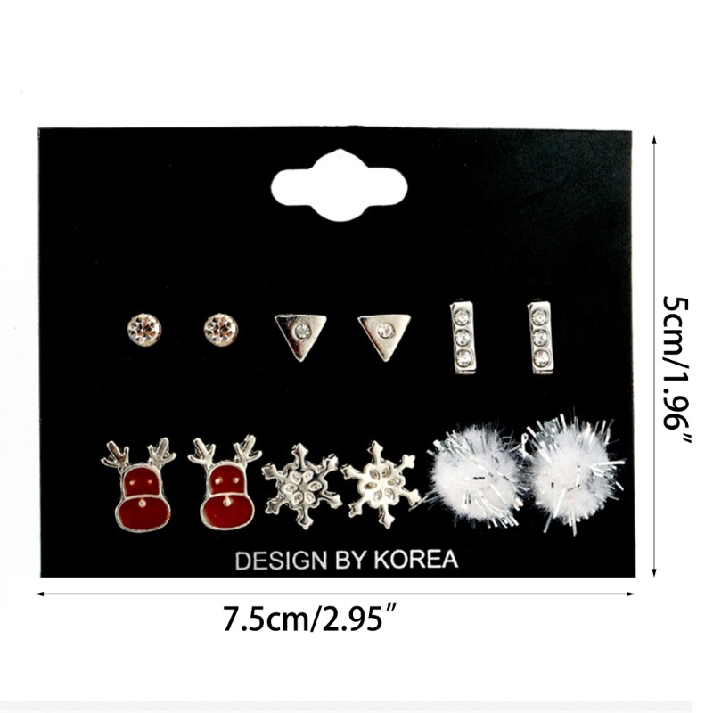 6 Pasang Anting Stud Desain Rusa Snowflake Natal Untuk Wanita