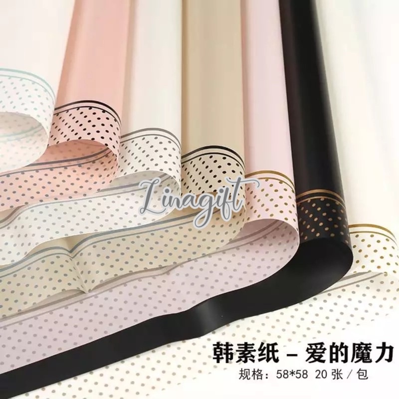 ( 5 Lembar ) POLKADOT FRAME - FLOWER WRAPPING PAPER / KOREAN CELLOPHANE KOTAK KOTAK PLASTIC WATERPROOF/ KERTAS BUNGA/BUKET/ FLORIST