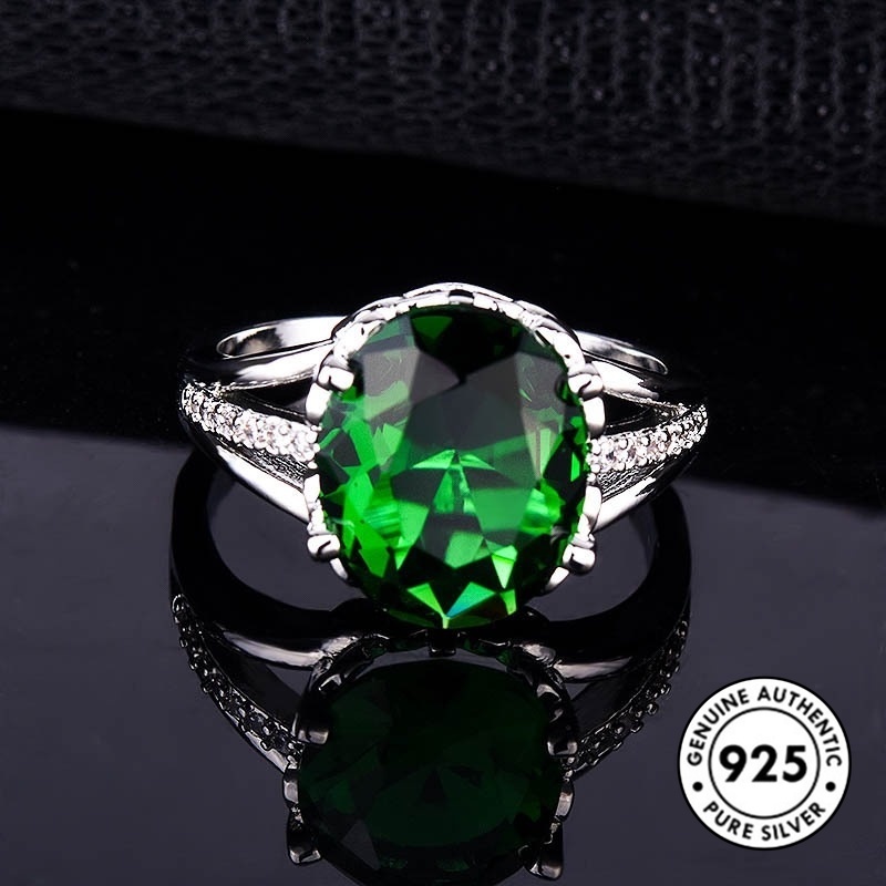 Cincin Bahan S925 Silver Emerald Gaya Elegan