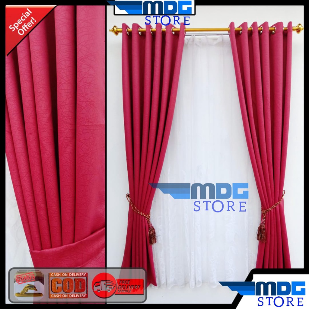 hordeng gorden jendela minimalis dan pintu polos blackout safron merah abutua pink coklat hijau hita