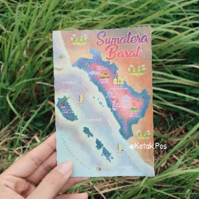 

SUMBAR MAP CARD KARTU POS POSTCARD SURAT FILATELI POSTCROSSING SWAP PETA SUMATERA BARAT PASTEL COLOR