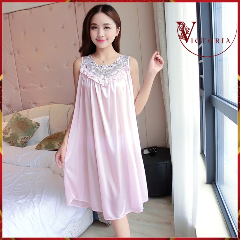 Victoria Baju Tidur Pakaian Wanita Lingerie Dress Wanita Bahan Sutra Import 4002