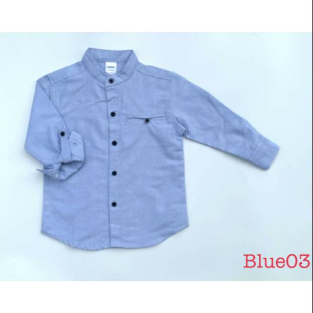 BAJU KEMEJA KERAH KOKO ANAK COWOK LENGAN PANJANG PENDEK BIRU MUDA POLOS