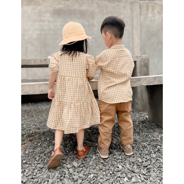 Yobebee Dress Kotak Anak Perempuan Usia 1 2 3 4 5 Tahun Baju Bayi Korea Gaun Babydoll Daster Kids Motif Plaid Warna Pastel Katun Lembut Model Baju Casual Harian Main Santai Anak Cewek