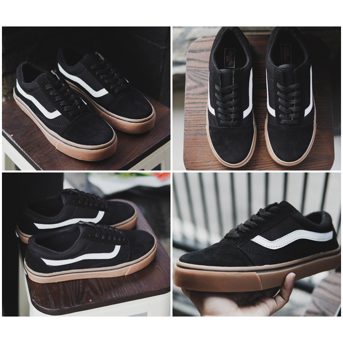 BISA COD !!! SEPATU PRIA CASUAL SNEAKERS VANS OLDSKOOL MOTIF BLACK GUM MURAH