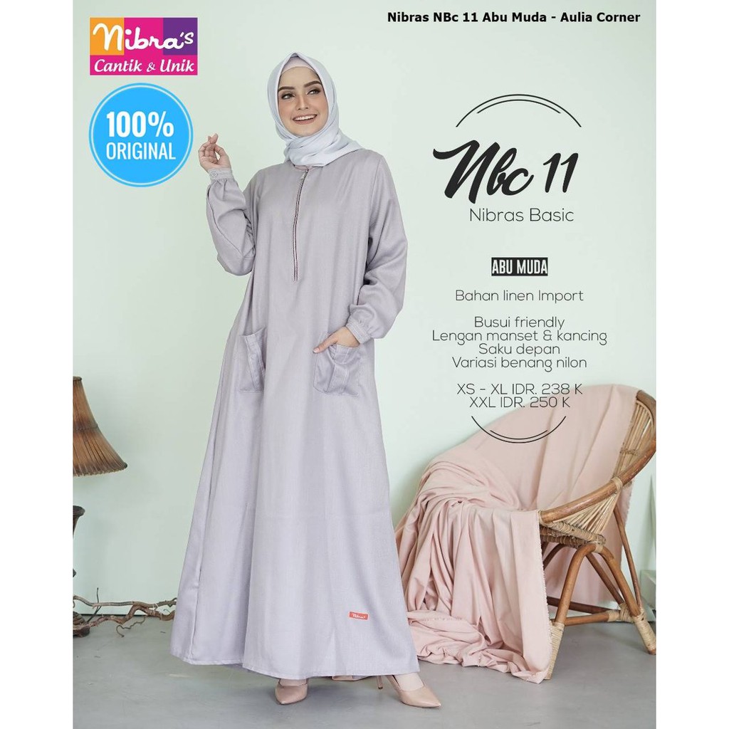 Baju Gamis Wanita Cantik Gamis Nibras NBC 11 Abu Muda ORIGINAL Pilihan Semua Wanita