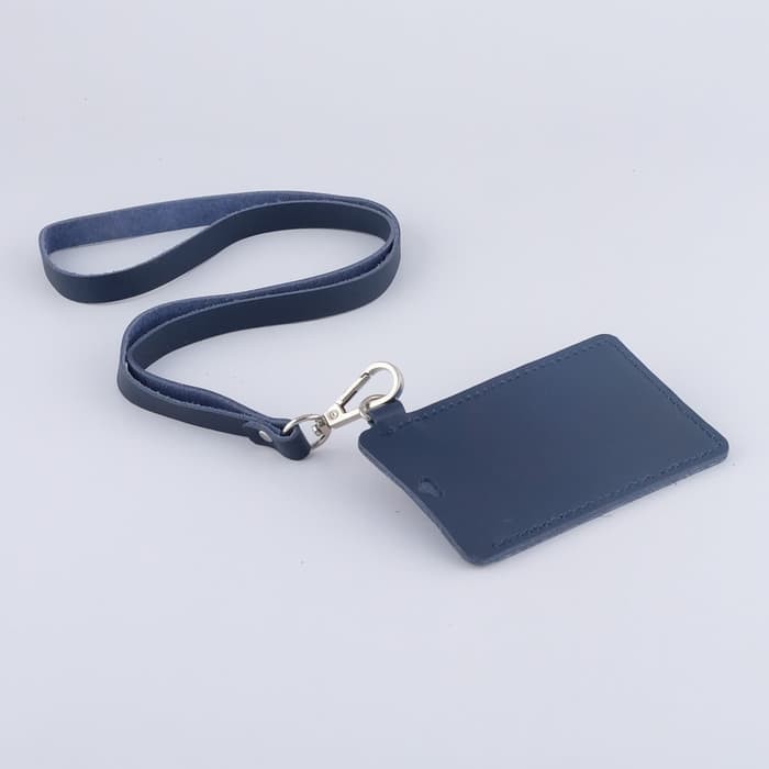 gantungan ID card kulit asli warna navi blue - id card holder PHID107