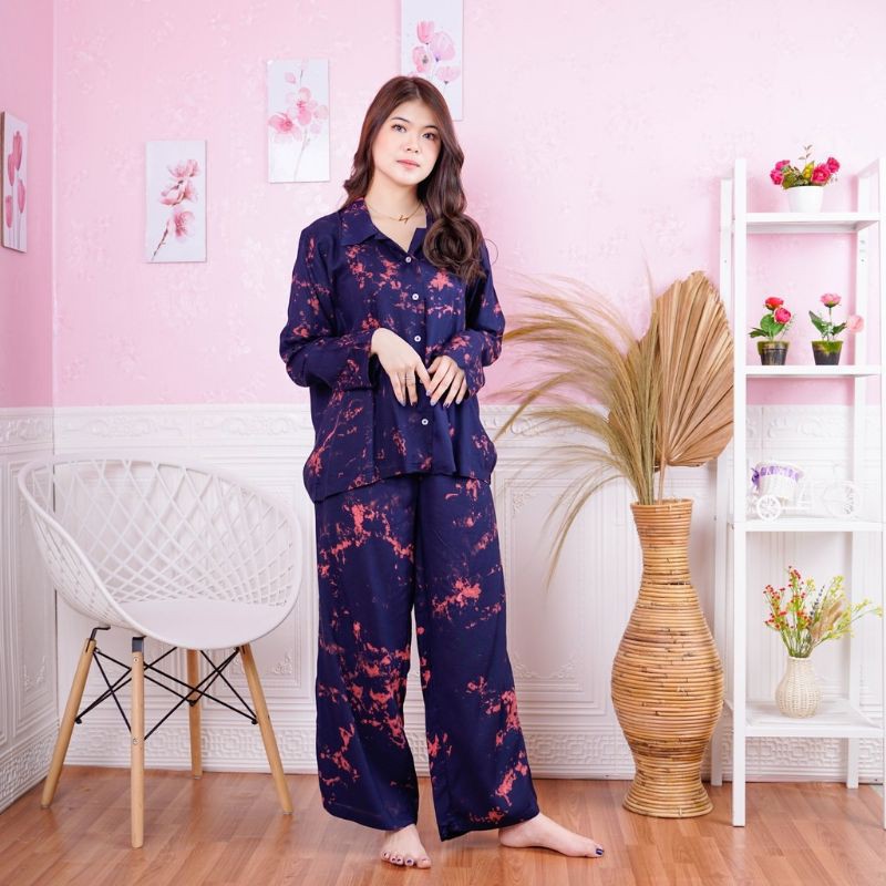 Piyama Tie Dye Milkway Longsleeve Set Bali / Piyama Lengan Panjang Celana Panjang/Baju Tidur Panjang