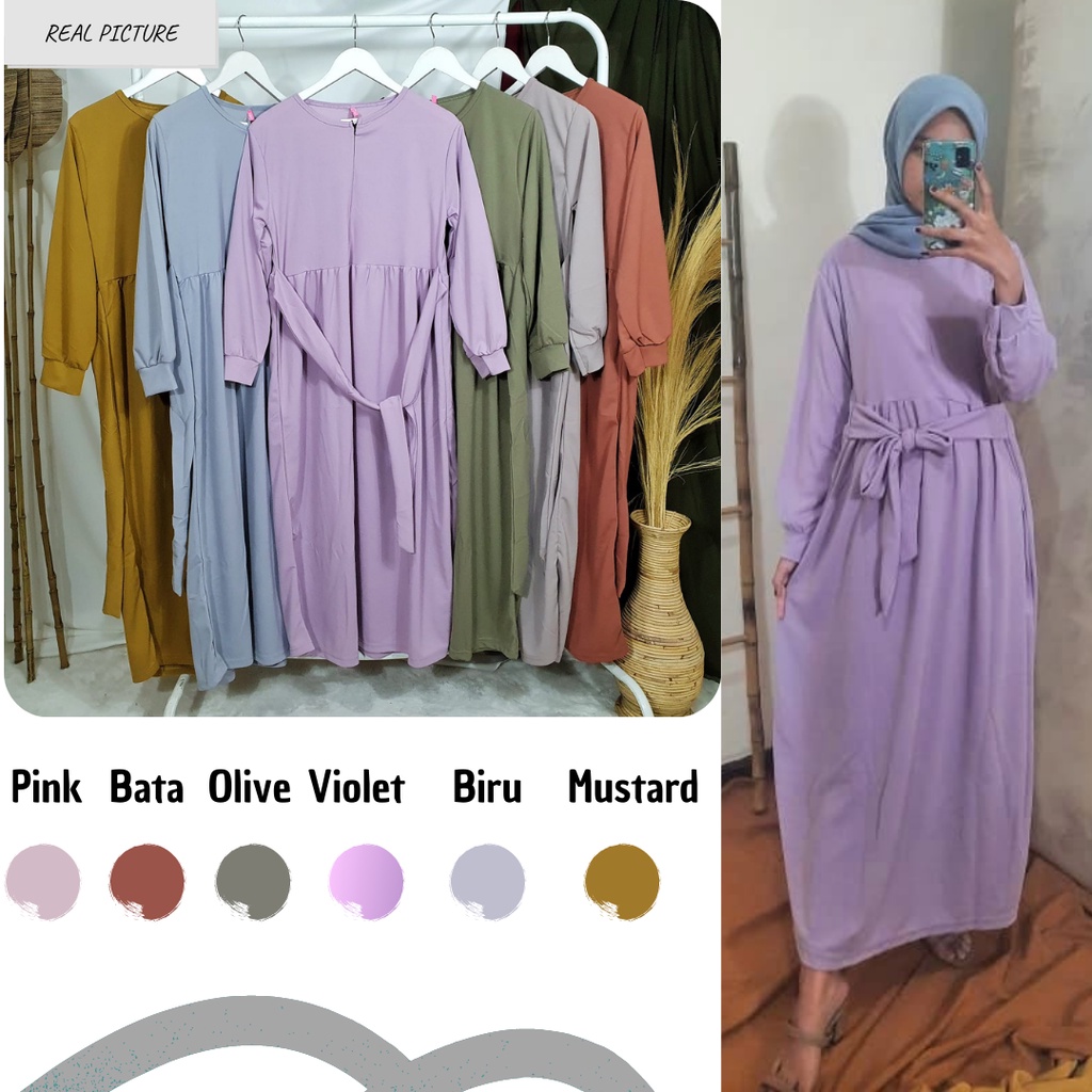 Gamis Wanita Lengan Panjang Fashion Muslim Vienna Fit  L-XL Lingkar Dada 100cm Panjang 130cm