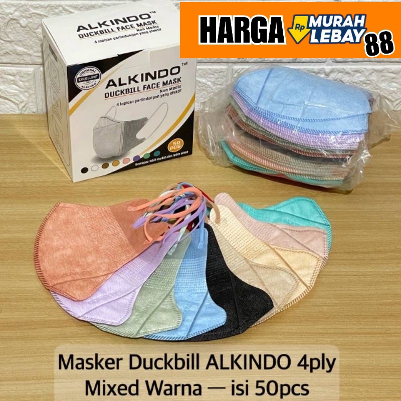 HML - MASKER DUCKBILL GARIS ALKINDO MIX WARNA WARNI  WARNA TALI SENADA (50pcs)