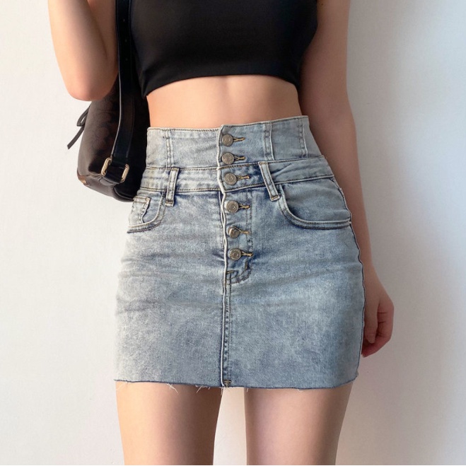 Rok Denim Rok Pendek Wanita Rok Jeans Melar Rok Stretch Rok Pinggang Tinggi Elastis untuk Wanita Rok Pendek a-line slim fit all-match Rok Highwaist Fashion Seksi