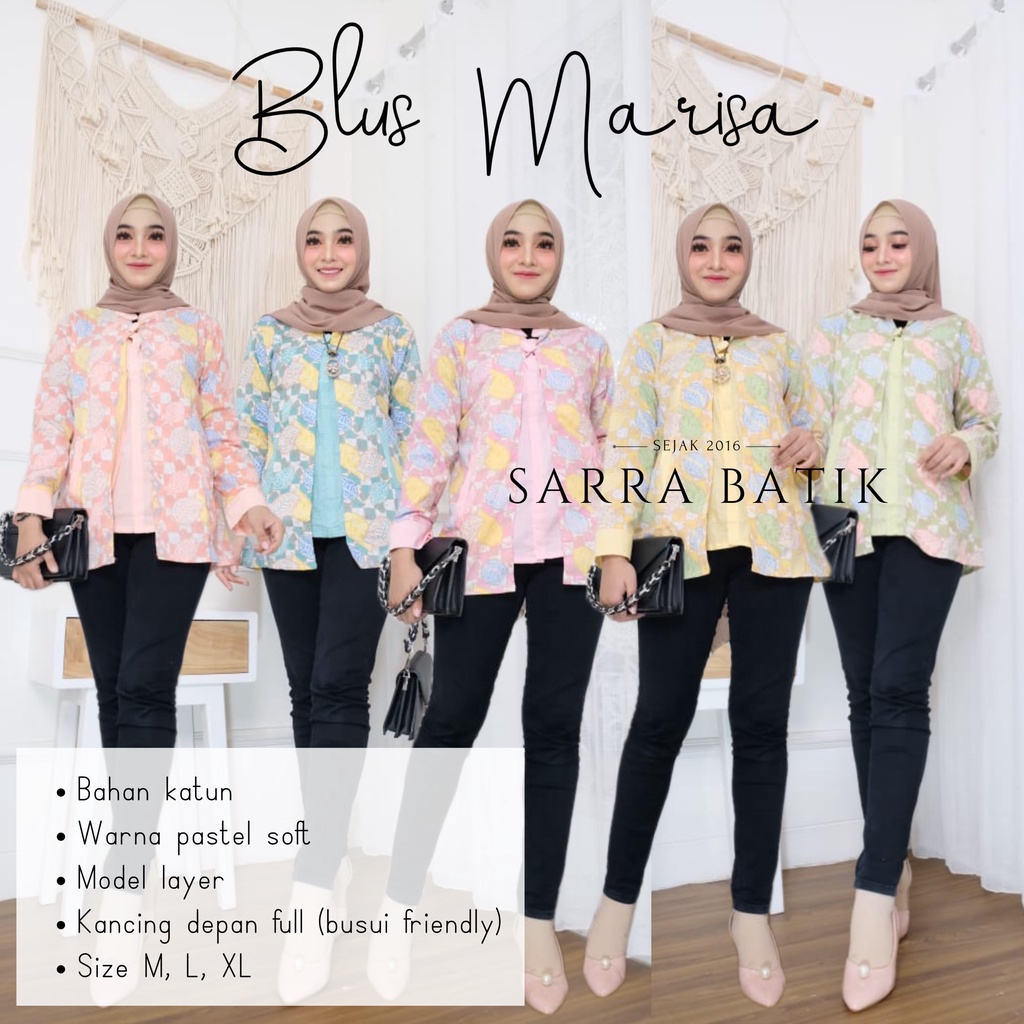 Blus Marisa Batik Layer Pastel Soft Atasan Batik Modern Casual Kerja Seragam Kantor Muslim