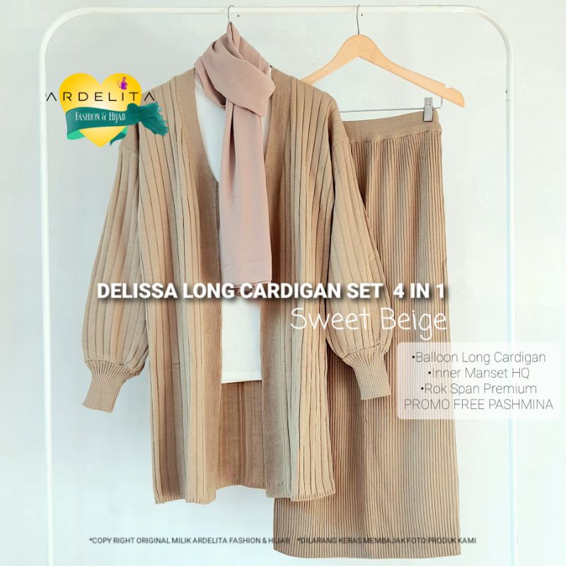 PROMO FREE HIJAB&gt;PAKET  SETELAN  PREMIUM  HEMAT  LENGKAP  DELISA  LONG  CARDIGAN SET/OOTD SET VIRAL TIKTOK