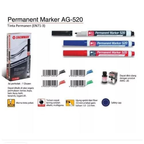TERLARIS/SPIDOL PERMANENT KECIL SNOWMAN AG 520 - Hitam
