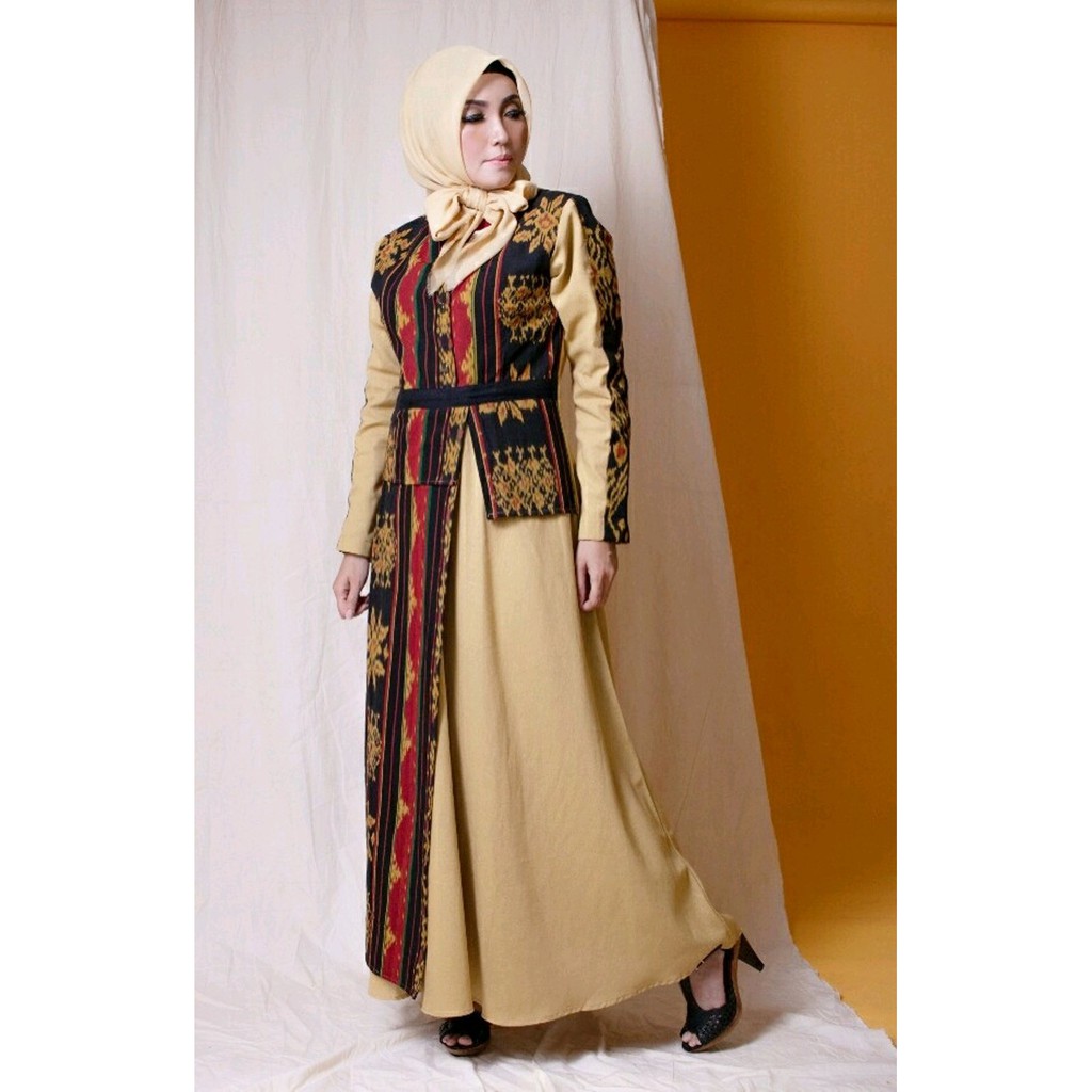  Model Gamis Kombinasi  Tenun Ikat Diary Hijaber