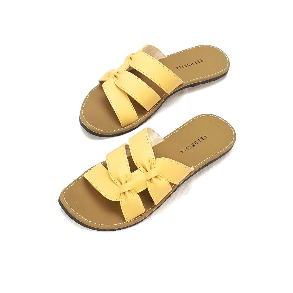 Sandal Kulit Wanita Sandal Slop Kulit Sintetis Sandal Flat Nonslip Anti Licin Velonesia - Alice