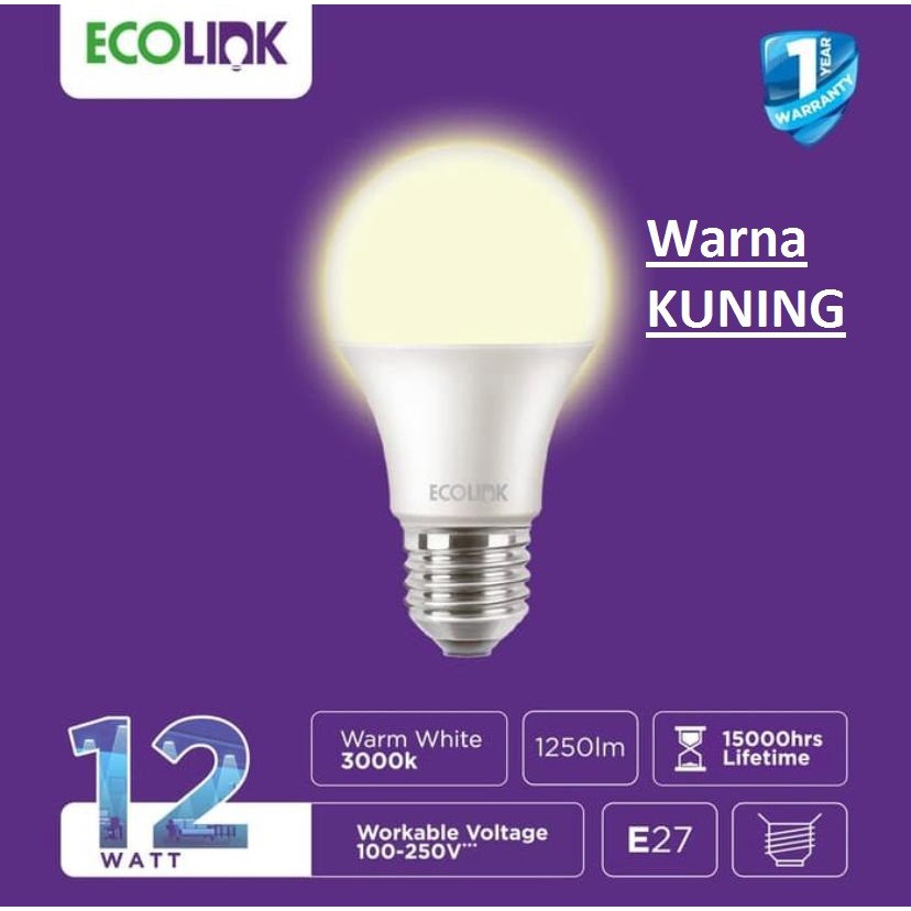 Lampu Bohlam LED Bulb 12 Watt 12Watt 12W W Kuning Warm White ECOLINK