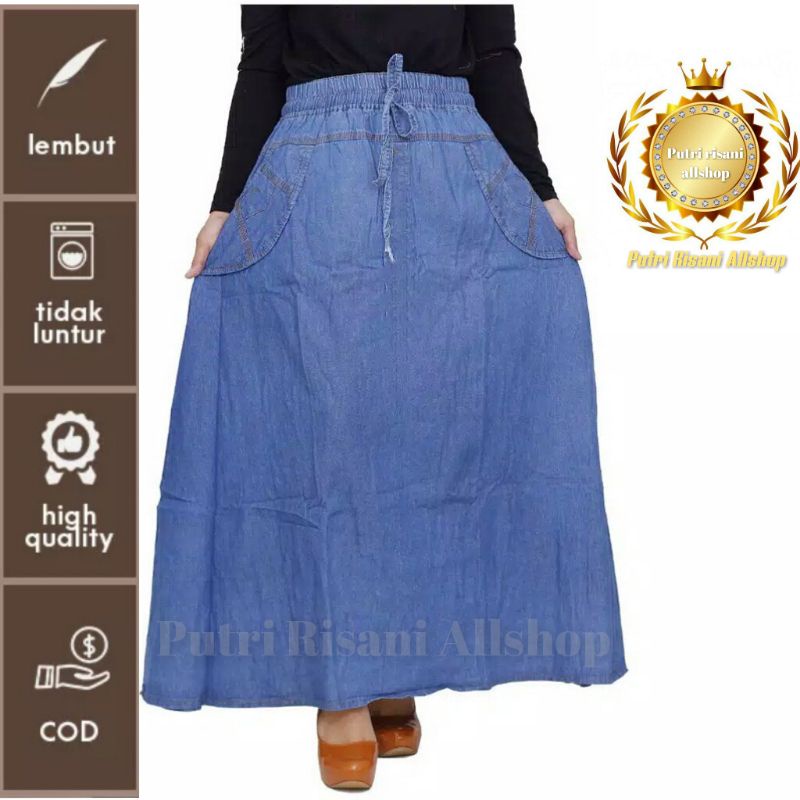 Rok Panjang Wanita Model A Bahan Soft Jeans (BB ± 40-65 kg / All Size Dewasa)-7