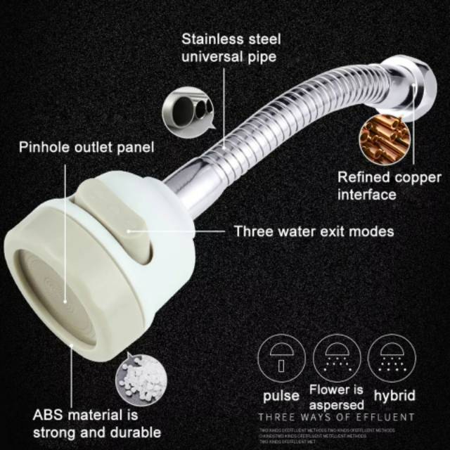 3 Mode Faucet Fleksibel Water sprayer flazz sambungan kran air cuci piring wastafel 360 derajat